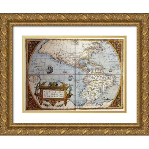 Map of America From Theatrum Orbis Terrarum Gold Ornate Wood Framed Art Print with Double Matting by Ortelius, Abraham