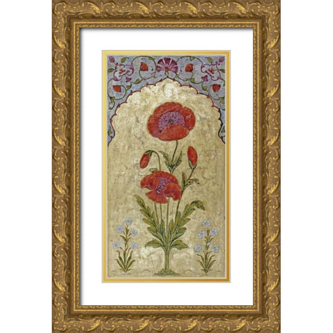 Poppy Blossoms Gold Ornate Wood Framed Art Print with Double Matting by Oudh