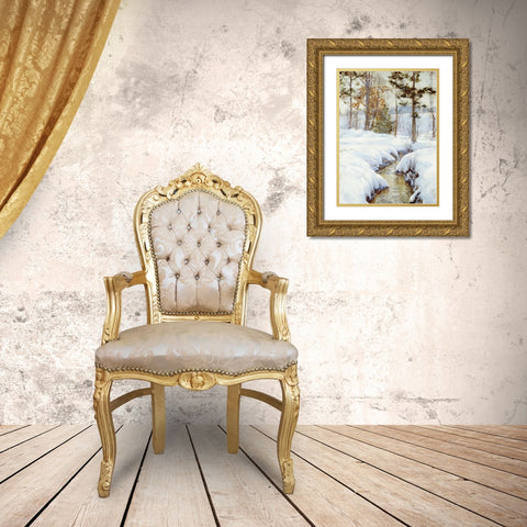 Snowladen Brook Gold Ornate Wood Framed Art Print with Double Matting by Palmer, Walter Launt