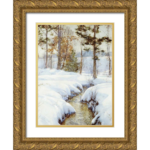 Snowladen Brook Gold Ornate Wood Framed Art Print with Double Matting by Palmer, Walter Launt