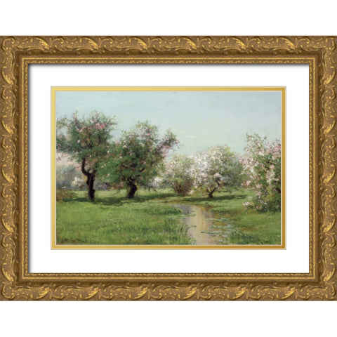 The Orchard In Spring Gold Ornate Wood Framed Art Print with Double Matting by Parton, Arthur