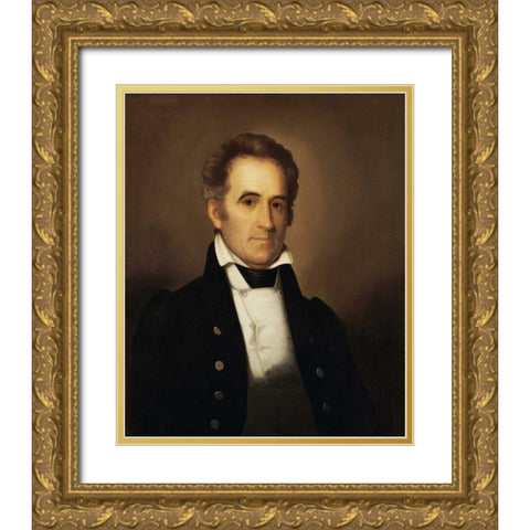 Portrait of American Statesman Richard Mentor Johnson Gold Ornate Wood Framed Art Print with Double Matting by Peale, Rembrandt