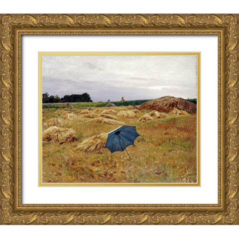 The Blue Umbrella Gold Ornate Wood Framed Art Print with Double Matting by Pearce, Charles Sprague
