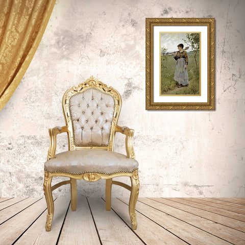 Home From The Fields Gold Ornate Wood Framed Art Print with Double Matting by Pearce, Charles Sprague