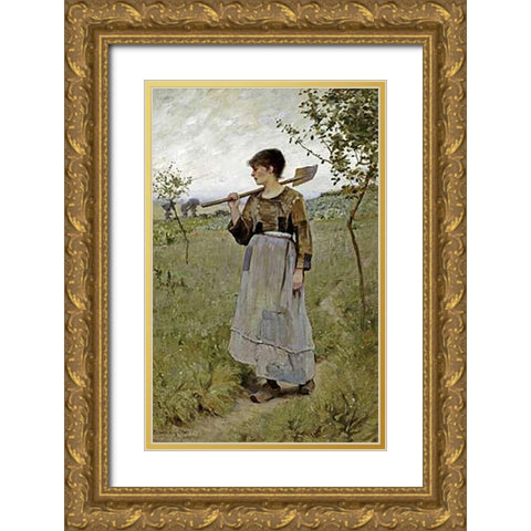 Home From The Fields Gold Ornate Wood Framed Art Print with Double Matting by Pearce, Charles Sprague
