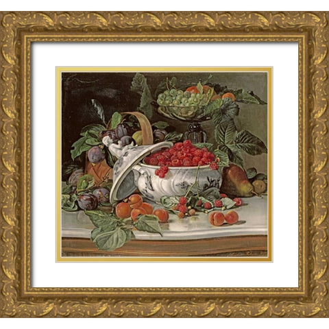 Plums, Grapes and Raspberries Gold Ornate Wood Framed Art Print with Double Matting by Pedersen, Sophus