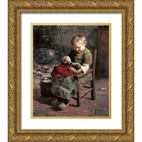 The Dolls Supper Gold Ornate Wood Framed Art Print with Double Matting by Pieters, Evert