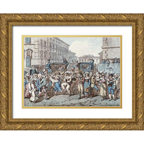 Carnevale a Roma Gold Ornate Wood Framed Art Print with Double Matting by Pinelli, Bartolomeo