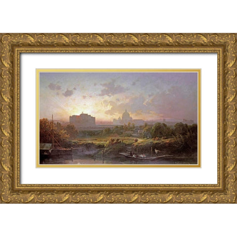 View of Rome at Sunset Gold Ornate Wood Framed Art Print with Double Matting by Ponthus-Cinier, Antoine