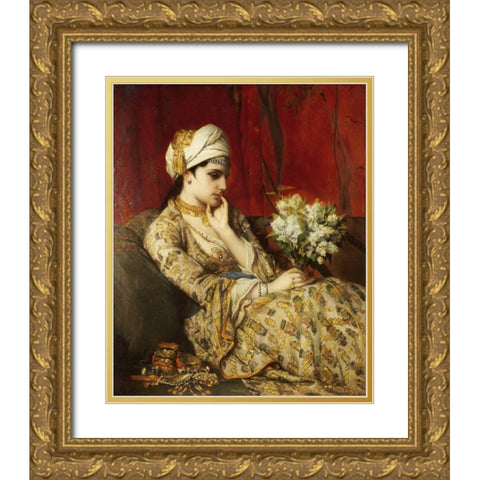 The Odalisque Gold Ornate Wood Framed Art Print with Double Matting by Portaels, Jan Frans
