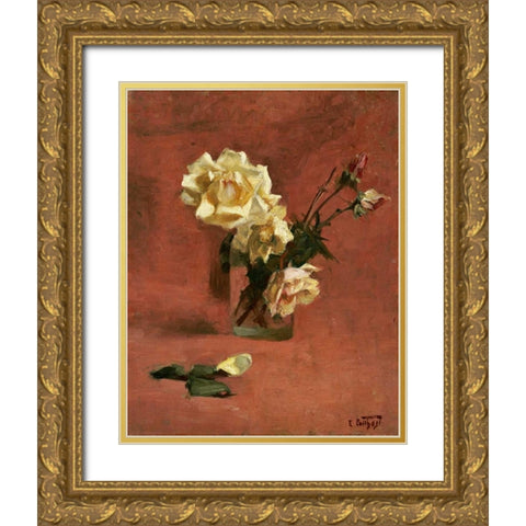 Still Life With Roses In a Glass Gold Ornate Wood Framed Art Print with Double Matting by Potthast, Edward Henry