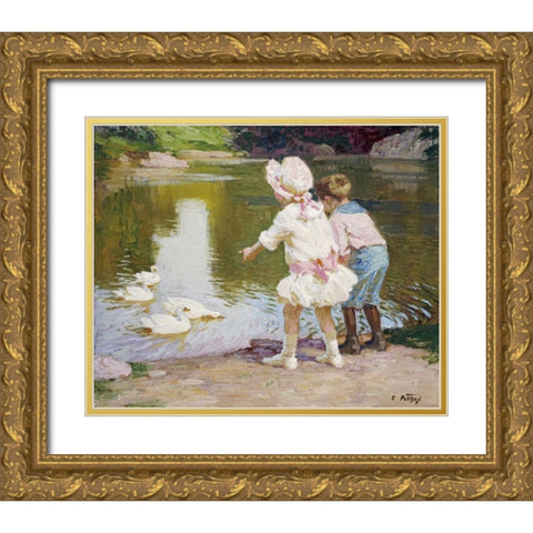 In The Park Gold Ornate Wood Framed Art Print with Double Matting by Potthast, Edward Henry