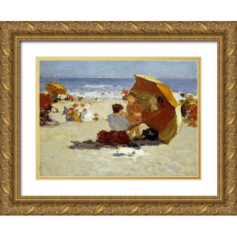 Late Afternoon, Coney Island Gold Ornate Wood Framed Art Print with Double Matting by Potthast, Edward Henry