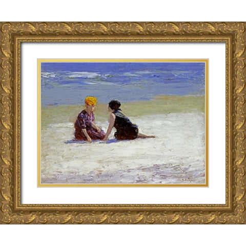 Confidences Gold Ornate Wood Framed Art Print with Double Matting by Potthast, Edward Henry