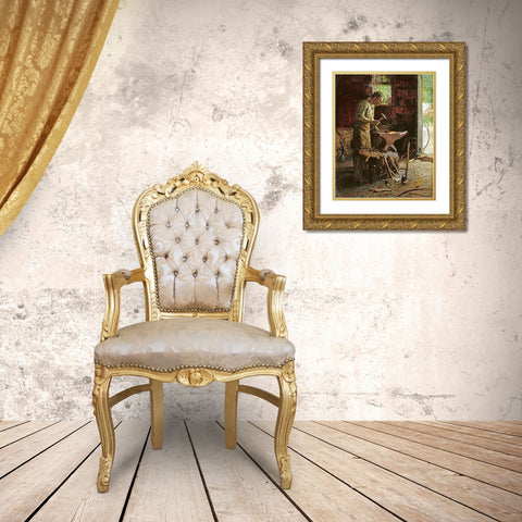 Blacksmith Gold Ornate Wood Framed Art Print with Double Matting by Potthast, Edward Henry
