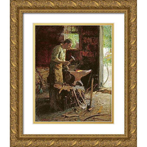 Blacksmith Gold Ornate Wood Framed Art Print with Double Matting by Potthast, Edward Henry