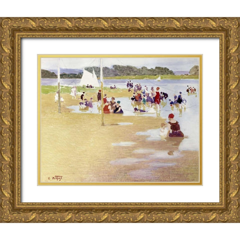 Bathers Gold Ornate Wood Framed Art Print with Double Matting by Potthast, Edward Henry