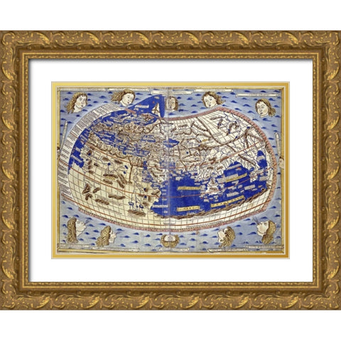 Cosmographia Gold Ornate Wood Framed Art Print with Double Matting by Ptolemaeus, Claudius