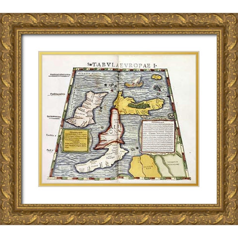 Map of Britain Gold Ornate Wood Framed Art Print with Double Matting by Ptolemaeus, Claudius