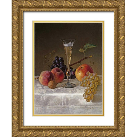 Still Life With Glass of Champagne Gold Ornate Wood Framed Art Print with Double Matting by Ramsay, Milne