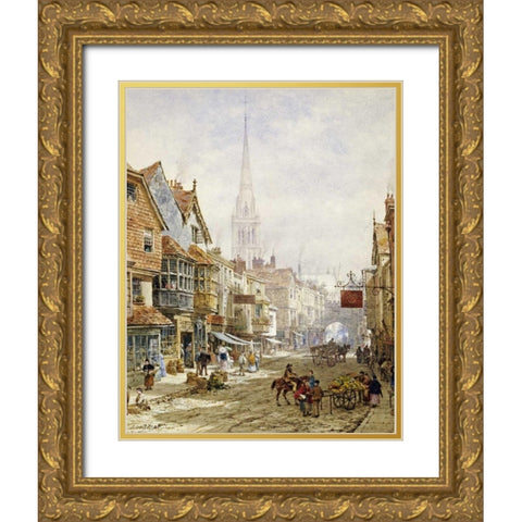 The High Street, Salisbury Gold Ornate Wood Framed Art Print with Double Matting by Rayner, Louise