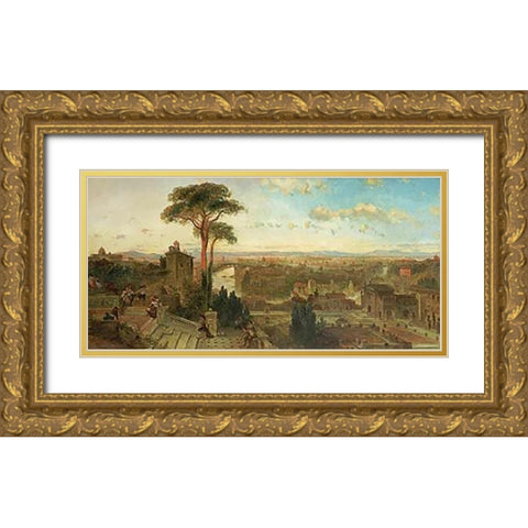 Rome - Sunset From The Convent of San Onofrio Gold Ornate Wood Framed Art Print with Double Matting by Roberts, David