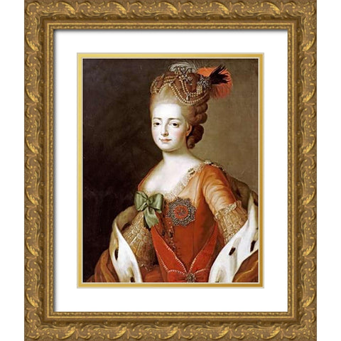 Portrait of Maria Fedorovna Gold Ornate Wood Framed Art Print with Double Matting by Roslin, Alexander