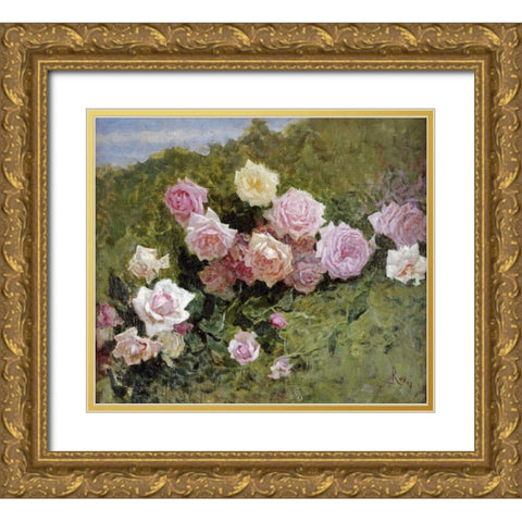 A Study of Roses Gold Ornate Wood Framed Art Print with Double Matting by Rossi, Luigi
