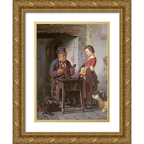 At The Cobblers Gold Ornate Wood Framed Art Print with Double Matting by Rotta, Antonio