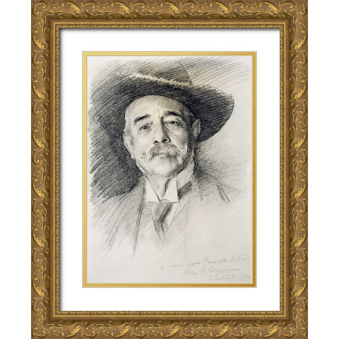Portrait of Ramacho Ortigao Gold Ornate Wood Framed Art Print with Double Matting by Sargent, John Singer