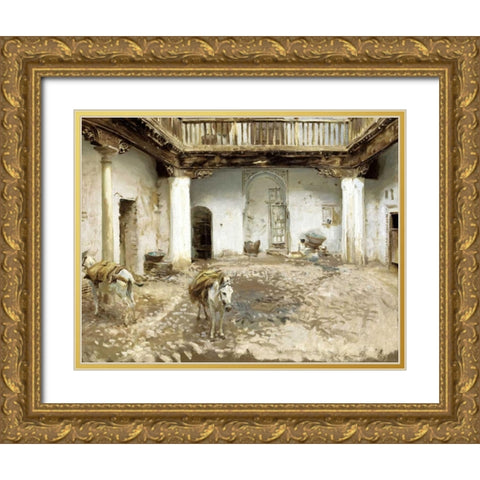 Moorish Courtyard Gold Ornate Wood Framed Art Print with Double Matting by Sargent, John Singer