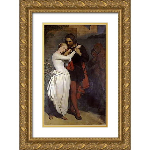 Faust Et Marguerite Au Jardin Gold Ornate Wood Framed Art Print with Double Matting by Scheffer, Ary