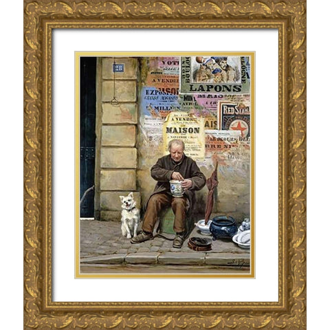 The Restorer Gold Ornate Wood Framed Art Print with Double Matting by Schill, Adolf