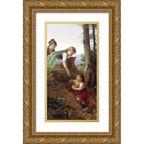 Children Picking Berries Gold Ornate Wood Framed Art Print with Double Matting by Schlesinger, Felix