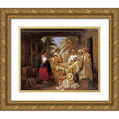 Spanish Card Games Gold Ornate Wood Framed Art Print with Double Matting by Serrano, Manuel