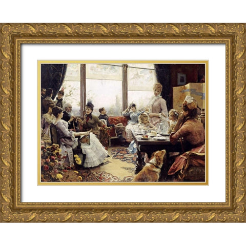 Five Oclock Tea Gold Ornate Wood Framed Art Print with Double Matting by Stewart, Julius Leblanc