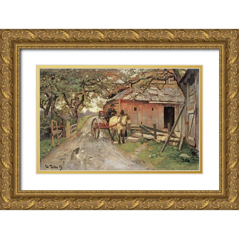 Friendly Gossips Gold Ornate Wood Framed Art Print with Double Matting by Thaulow, Fritz