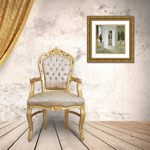 An Interior of a Salon - Fredensborg Gold Ornate Wood Framed Art Print with Double Matting by Tilemann-Peterson, Christian
