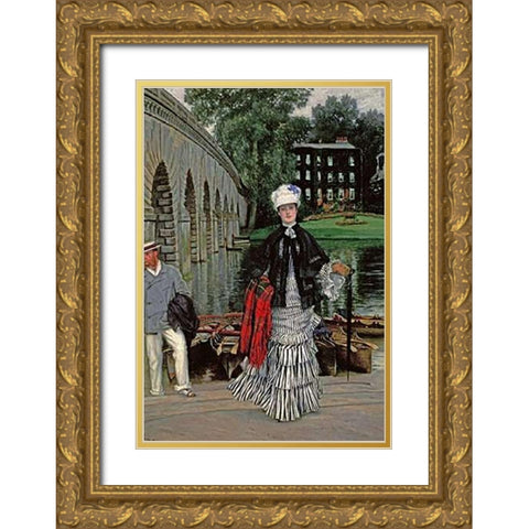 The Return From The Boating Trip Gold Ornate Wood Framed Art Print with Double Matting by Tissot, James Jacques