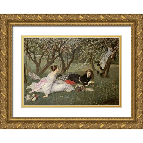 Spring. Le Printemps Gold Ornate Wood Framed Art Print with Double Matting by Tissot, James Jacques