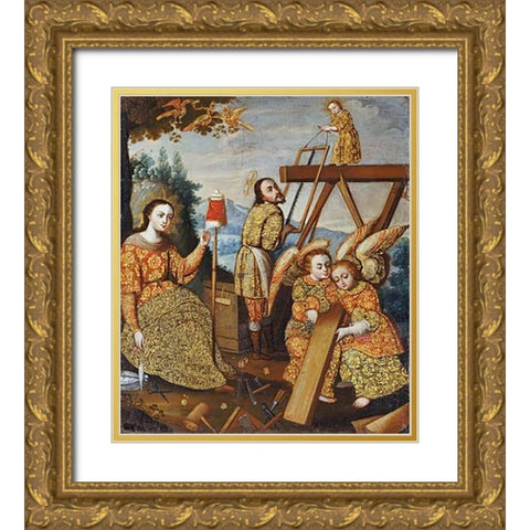 The Holy Family In Nazareth Gold Ornate Wood Framed Art Print with Double Matting by Tito, Diego Quispe