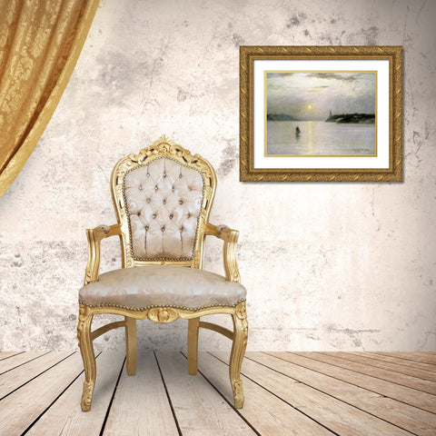 Sailing on The Hudson Gold Ornate Wood Framed Art Print with Double Matting by Tyler, Bayard Henry