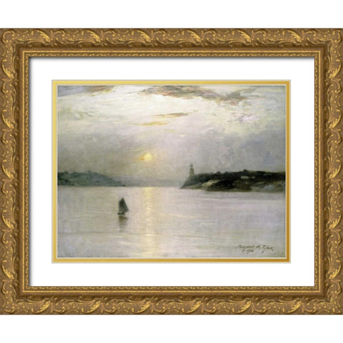 Sailing on The Hudson Gold Ornate Wood Framed Art Print with Double Matting by Tyler, Bayard Henry