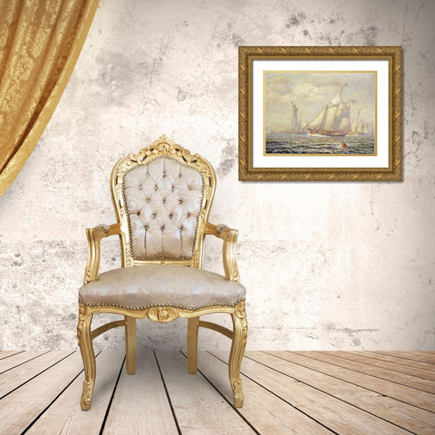 New York Harbor Gold Ornate Wood Framed Art Print with Double Matting by Tyler, James Gale