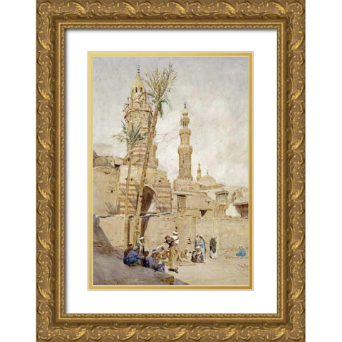 An Arab Street Scene, Cairo Gold Ornate Wood Framed Art Print with Double Matting by Tyndale, Walter