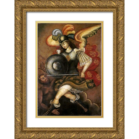 El Arcangel San Miguel Gold Ornate Wood Framed Art Print with Double Matting by Unknown