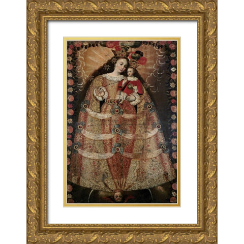 The Virgin of Pomata With a Rosary Gold Ornate Wood Framed Art Print with Double Matting by Unknown