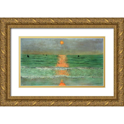 Sunset. Coucher De Soleil Gold Ornate Wood Framed Art Print with Double Matting by Vallotton, Felix