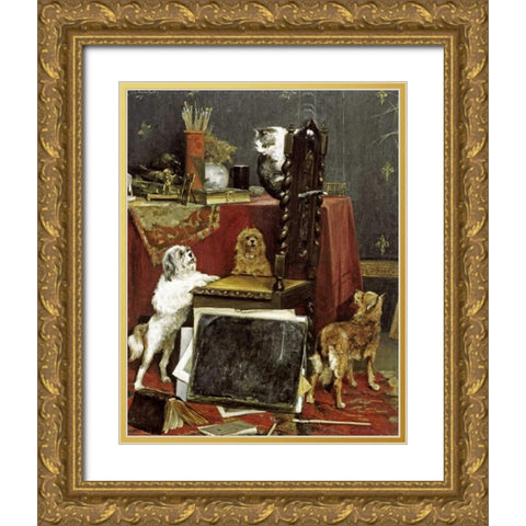 Chaos In The Studio Gold Ornate Wood Framed Art Print with Double Matting by Van Den Eycken, Charles