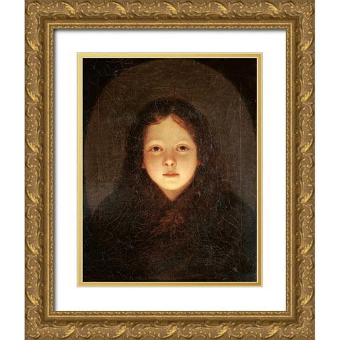 A Girl, Head and Shoulders Gold Ornate Wood Framed Art Print with Double Matting by Van Schendel, Petrus